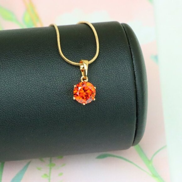 "Fiery Red Round Pendant in Gold Plating with Elegant Minimal Look, XPPT1676 - Picture 3 of 13